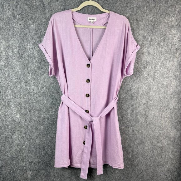 &Merci Lilac Button Front Belted Mini Dress M Soft Girl‎ Cottagecore Minimalist - Picture 1 of 11